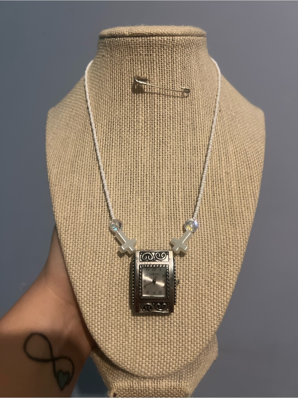 #188. Handmade Up Cycle Silver Watch Pendant Necklace - Silver